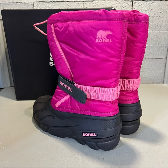 Sorel Flurry Pink & Black Weather Resistant Snow Boot Big Kid Size 5 - Picture 6 of 6